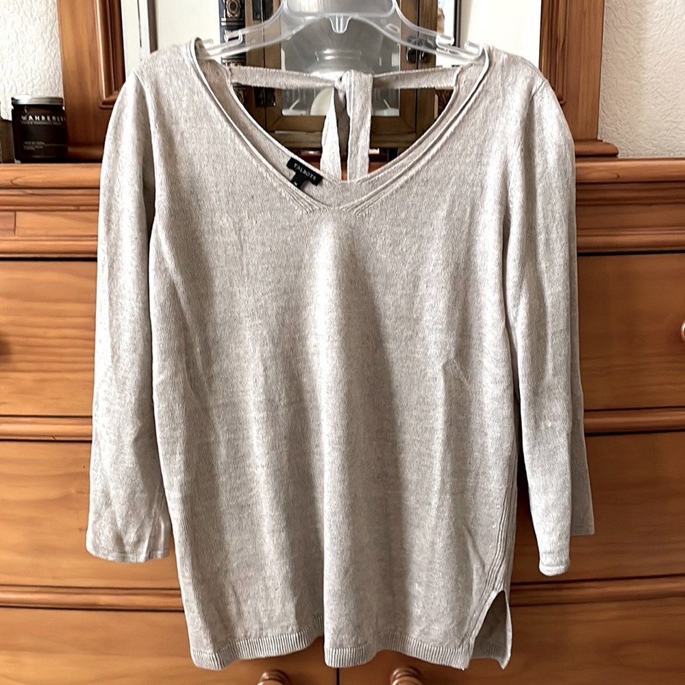 Talbots taupe 3/4 sleeve lightweight blouse
